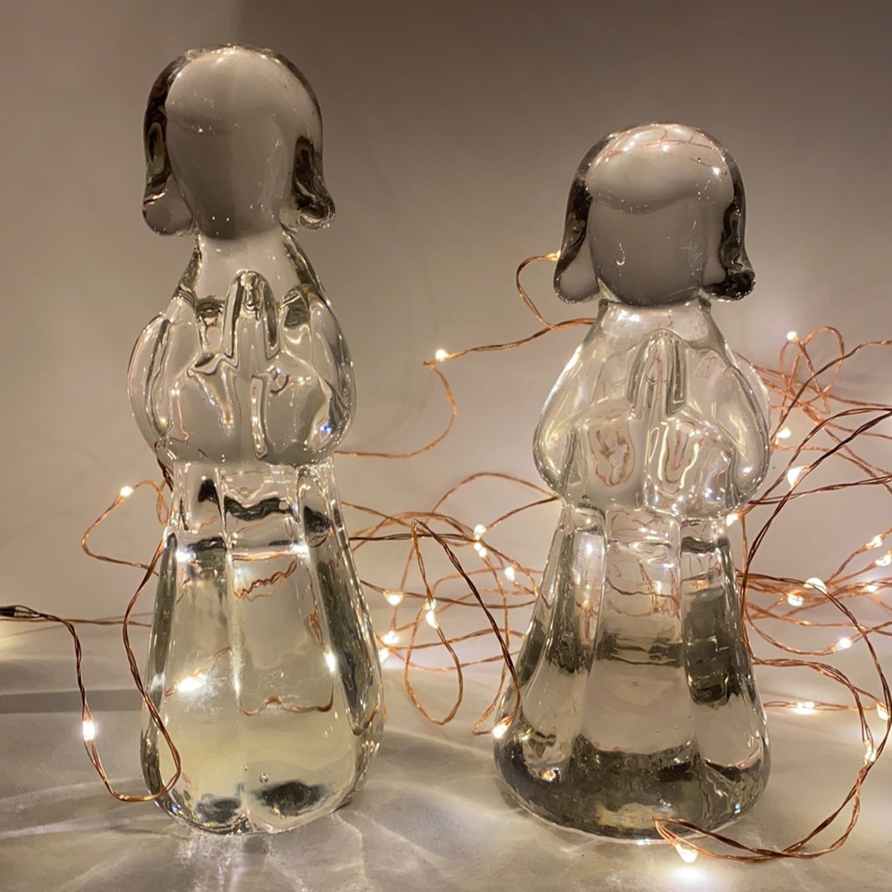 Vintage Hand Made Clear Solid Glass Angels